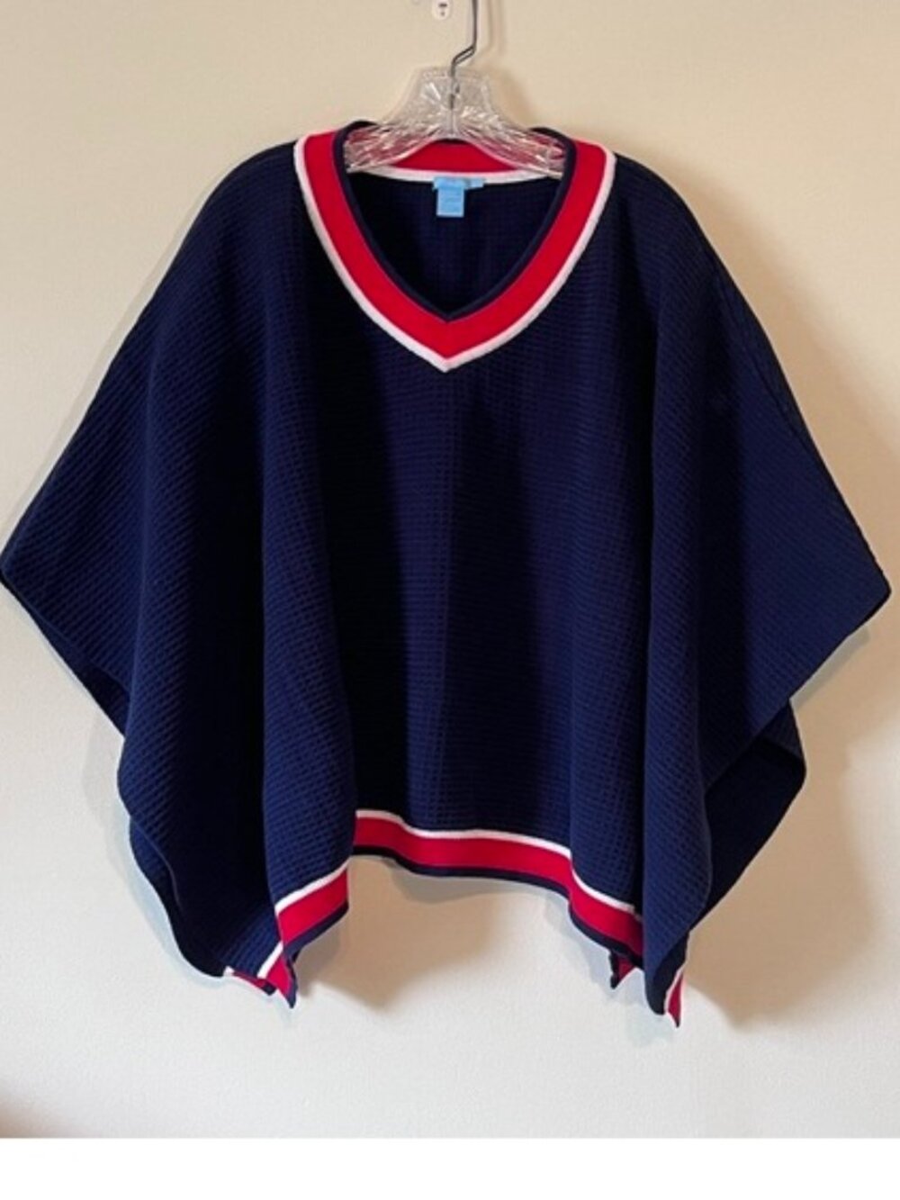 J. McLaughlin Navy Poncho with Red and White Trim